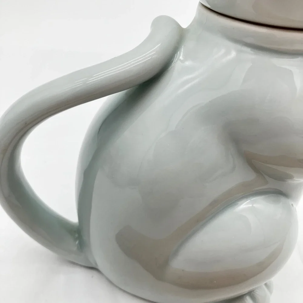 Vintage Celadon Takahashi Japan Celadon Porcelain Cat Teapot 1970s Kitty Creamer